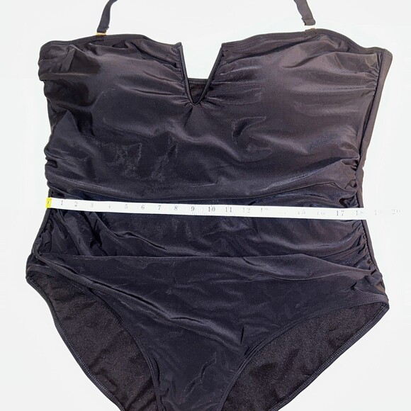 NWT Catherine Malandrino V Wire Shirred Black 1 Piece Bandeau Swimsuit Plus S 3X - Picture 5 of 12